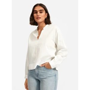 Everlane  Classic The Silky Cotton Split Neck Blouse Top Off White Size 0